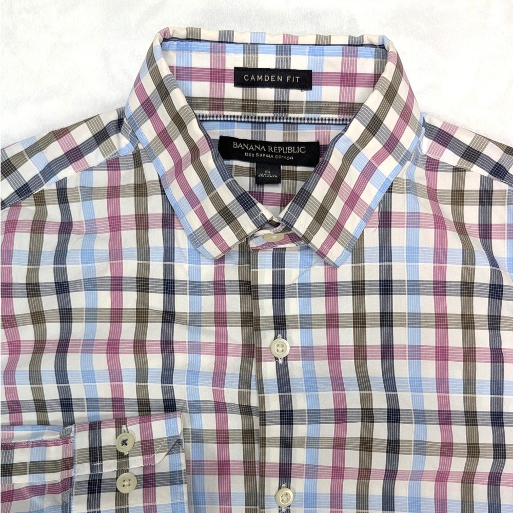 Banana Republic Camden‎ Fit Mens S Plaid Long Sleeve Button Down Shirt Cotton